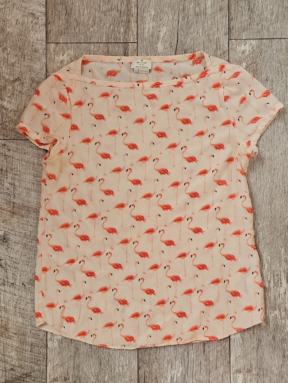kate spade Blouse Coral Flamingo Print Boatneck Size 4